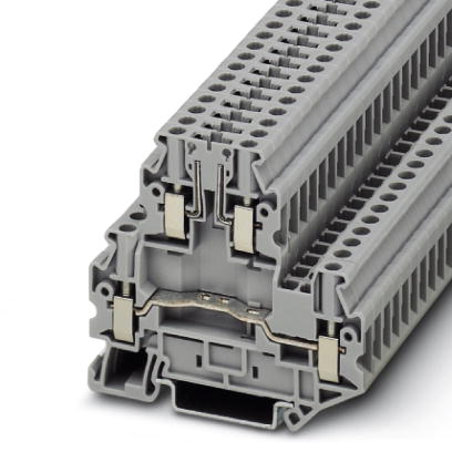 Phoenix Contact Disconnect terminal block; 0.14mm² - 6mm²; 26 - 10; 6.2mm; NS 35/7.5; NS 35/15; UTTB 4-TG; 30A; 300V; 2-Level; #26 - #10; Screw connection; Gray